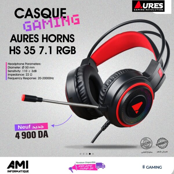 CASQUE GAMING AURES HORNS HS 35 7.1 STEREO RGB BLACK