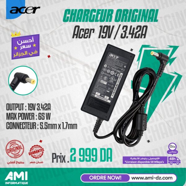 Chargeur Original Acer 19V / 3.42A (5.5×1.7mm)