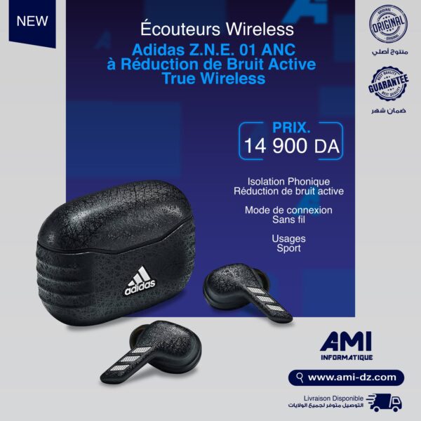 Adidas Z.N.E. 01 ANC – Écouteurs à Réduction de Bruit Active True Wireless – Gris Foncé