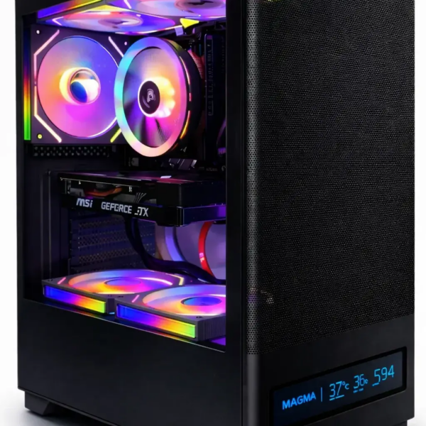 MAGMA V8202 Gaming PC Case, Digital Screen, 3 Fans, USB-C, USB 3.0 BLACK