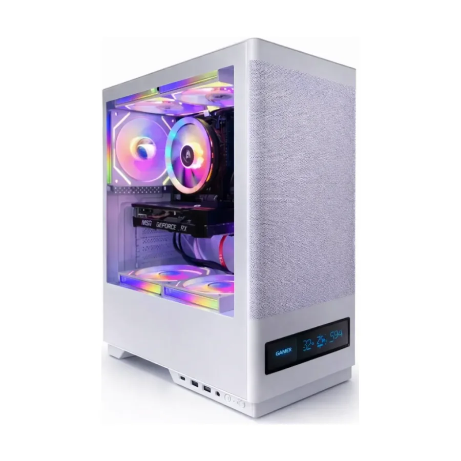 Boîtier Magma V8202 Gaming PC Case, Digital Screen, 3 Fans, USB-C, USB 3.0 (Black / White)
