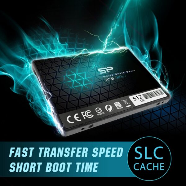 Silicon Power SSD 512Go 3D NAND A55 SLC Cache Performance Boost 2.5 pouces SATA III 7mm (0.28″) Interne SSD