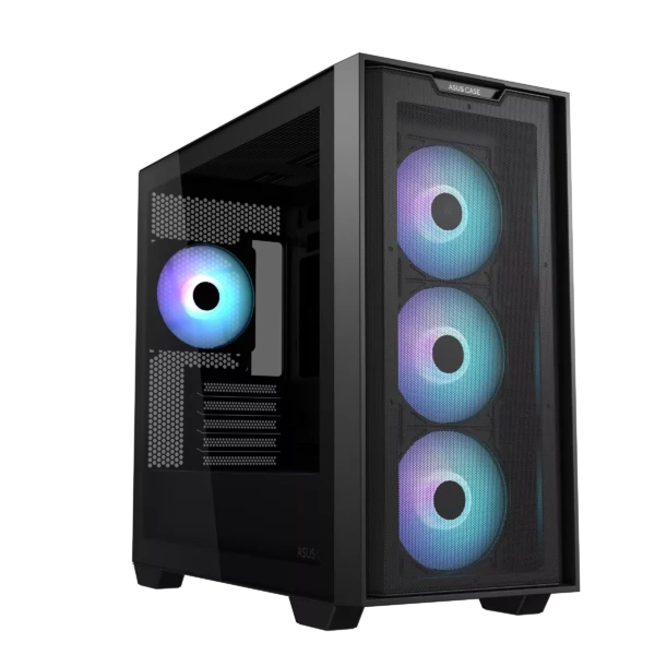 ASUS A21 PLUS microATX case offers support for hidden-connector motherboards, 360 mm radiators and 380 mm graphics cards, with two color options, four pre-installed ARGB fans and clean cable management.