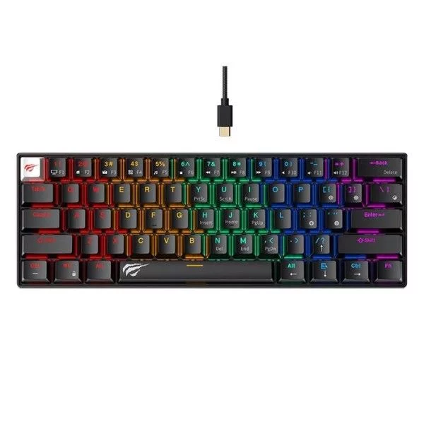 HAVIT KB903L Mechanical Gaming Keyboard – RGB Backlit, Red Switches, White Switches, 61 Keys (Black / White)