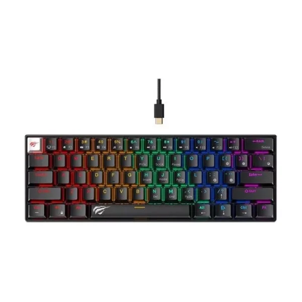 Havit KB903L Mechanical Gaming Keyboard – RGB Backlit, Red Switches, White switches, 61 Keys (Black / White)