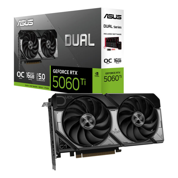 ASUS Dual GeForce RTX™ 5060 Ti 16 Go GDDR7 avec deux puissants ventilateurs Axial-tech et un design à 2,5 slots pour une large compatibilité