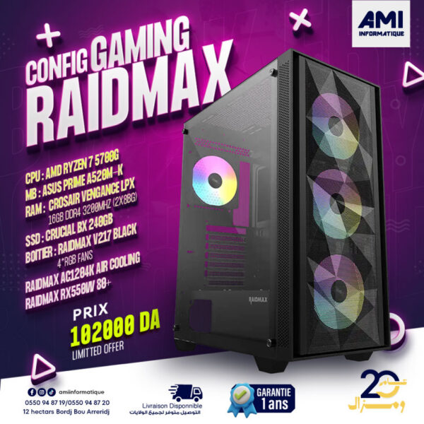 PC GAMER RYZEN 7 5700G RAIDMAX DDR4 PRIX ALGERIE