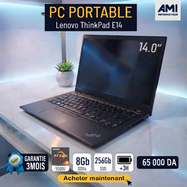 Pc portable Lenovo thinkpad E14 RYZEN SERIE 5000 OCASSION PRIX ALGERIE