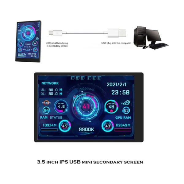 Turing Smart Screen –3.5-inch IPS USB Type-C information display